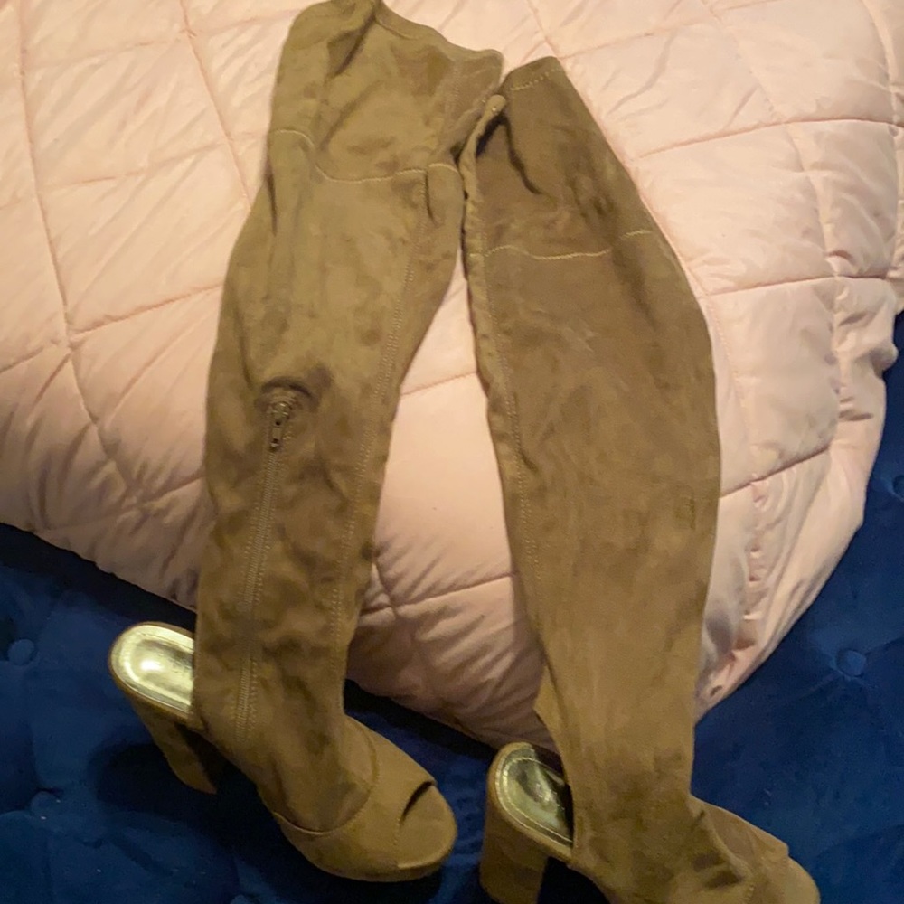 Over the knee thigh high olive green suade boots